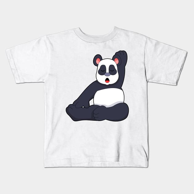 Panda at Yoga Stretching exercises Kids T-Shirt by Markus Schnabel